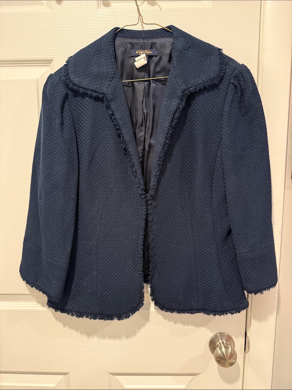 Brooks Brothers Navy Textured Fringe-Edge Blazer